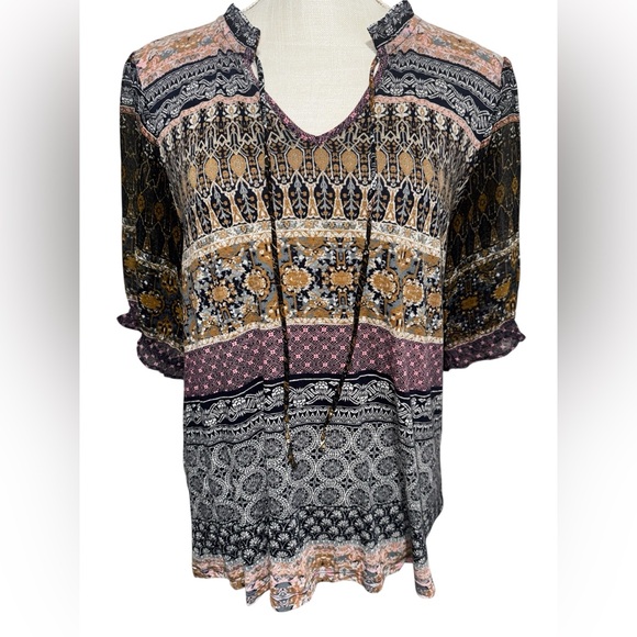 Lucky Brand Black and Brown Patterned Blouse - Picture 1 of 3